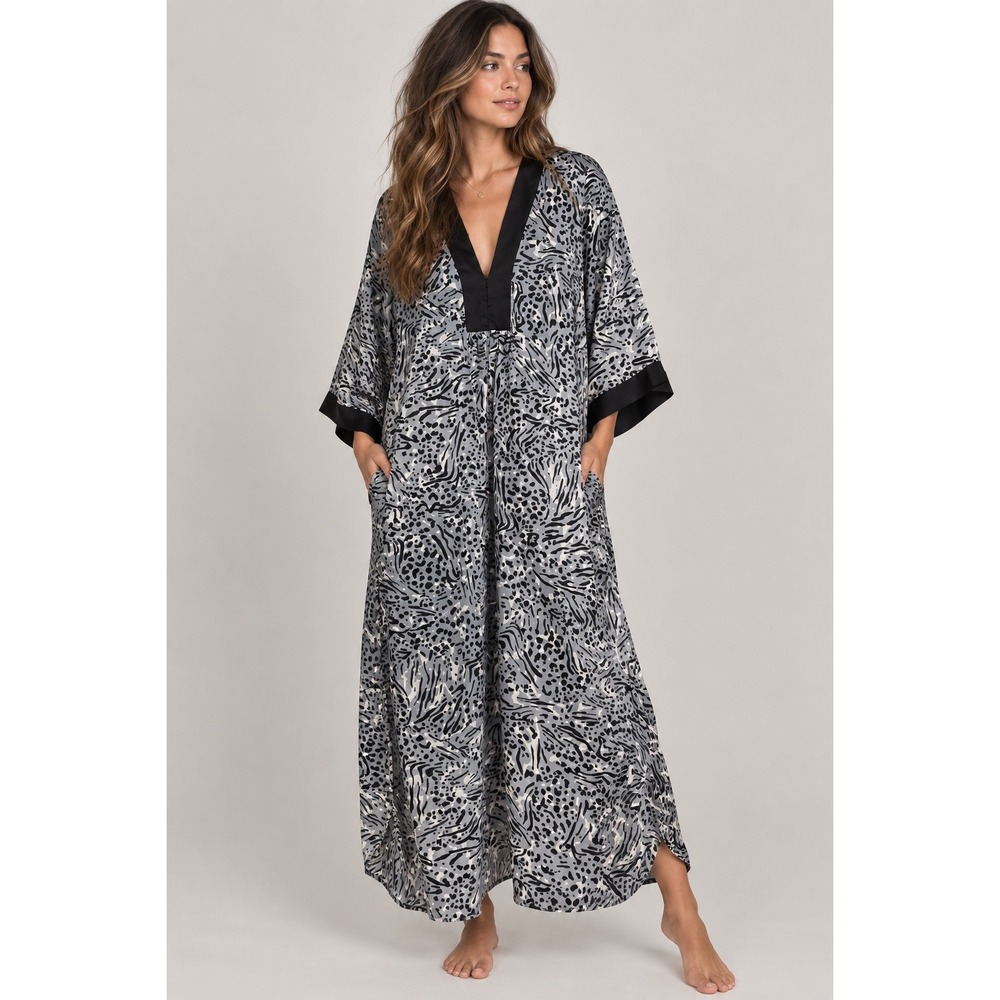 Oscar de la Renta Pink Label Kaftan Women L Animal Print Old Hollywood mob wife